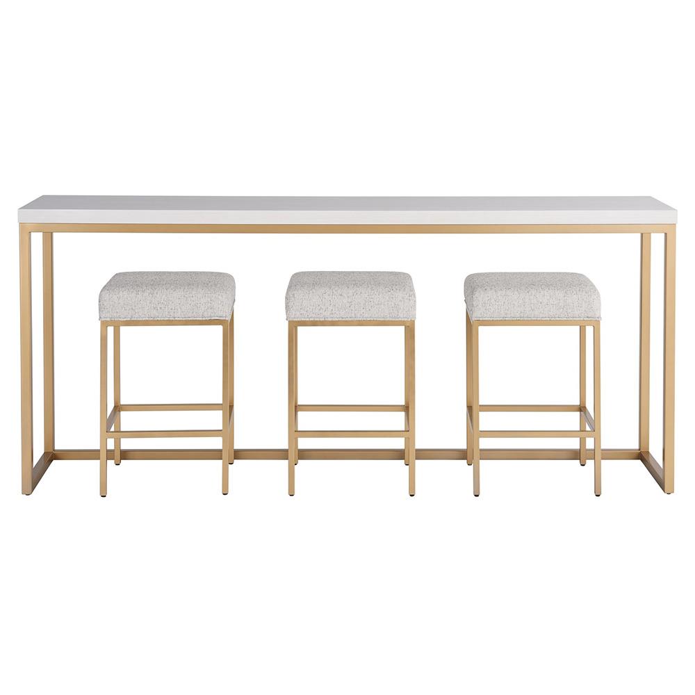Riya Regency White Top Gold Metal Console Dining Table with Stools - 82"W