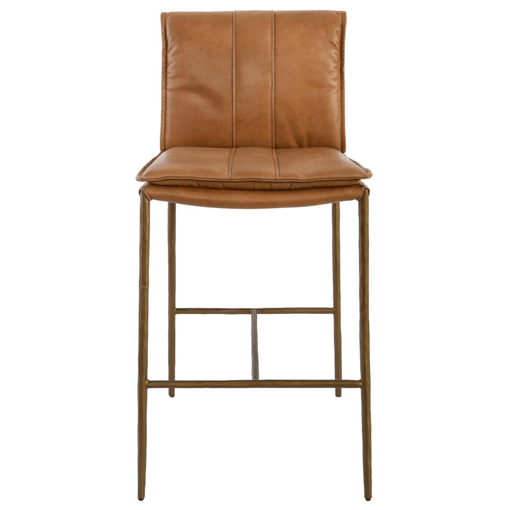 Marissa Industrial Loft Gold Hammered Iron Tan Leather Counter Stool