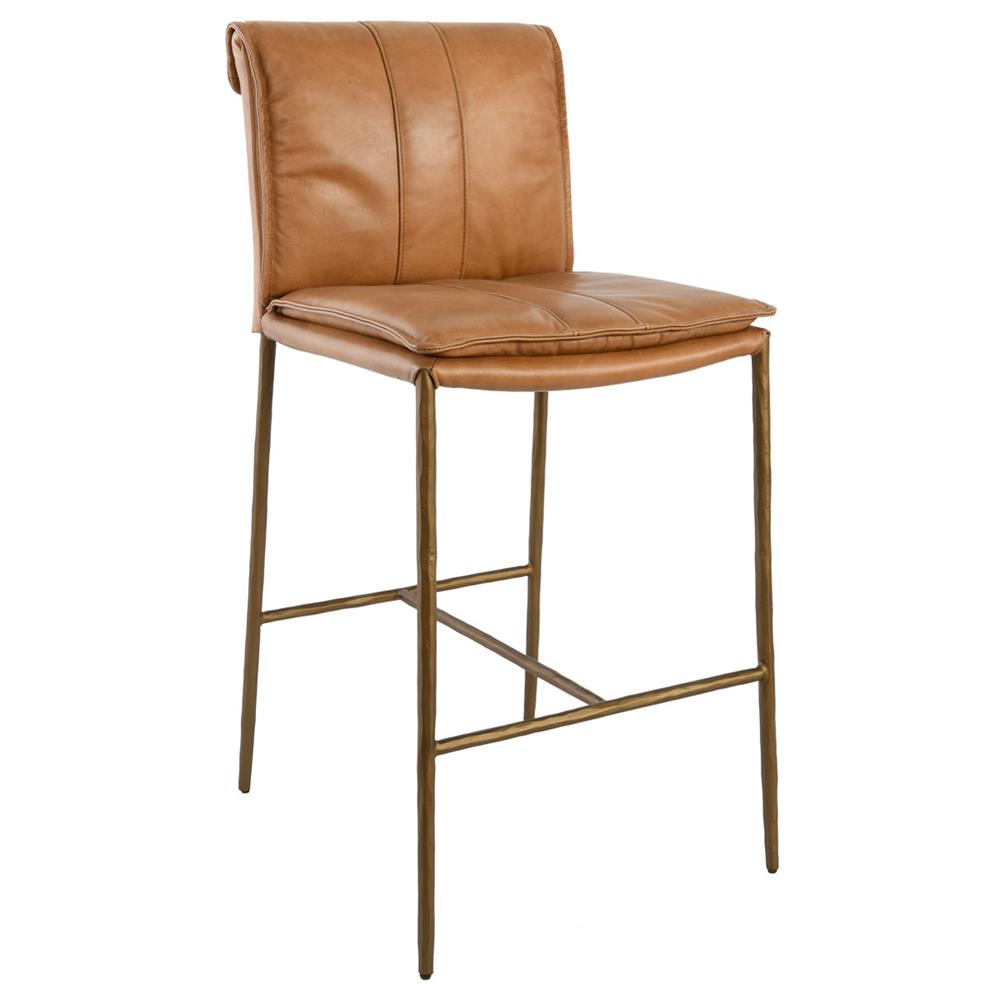Marissa Industrial Loft Gold Hammered Iron Tan Leather Counter Stool