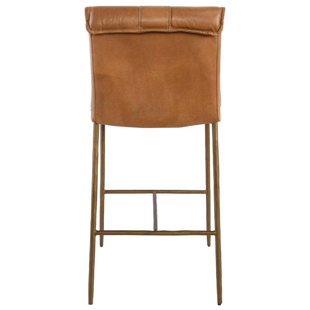 Marissa Industrial Loft Gold Hammered Iron Tan Leather Counter Stool