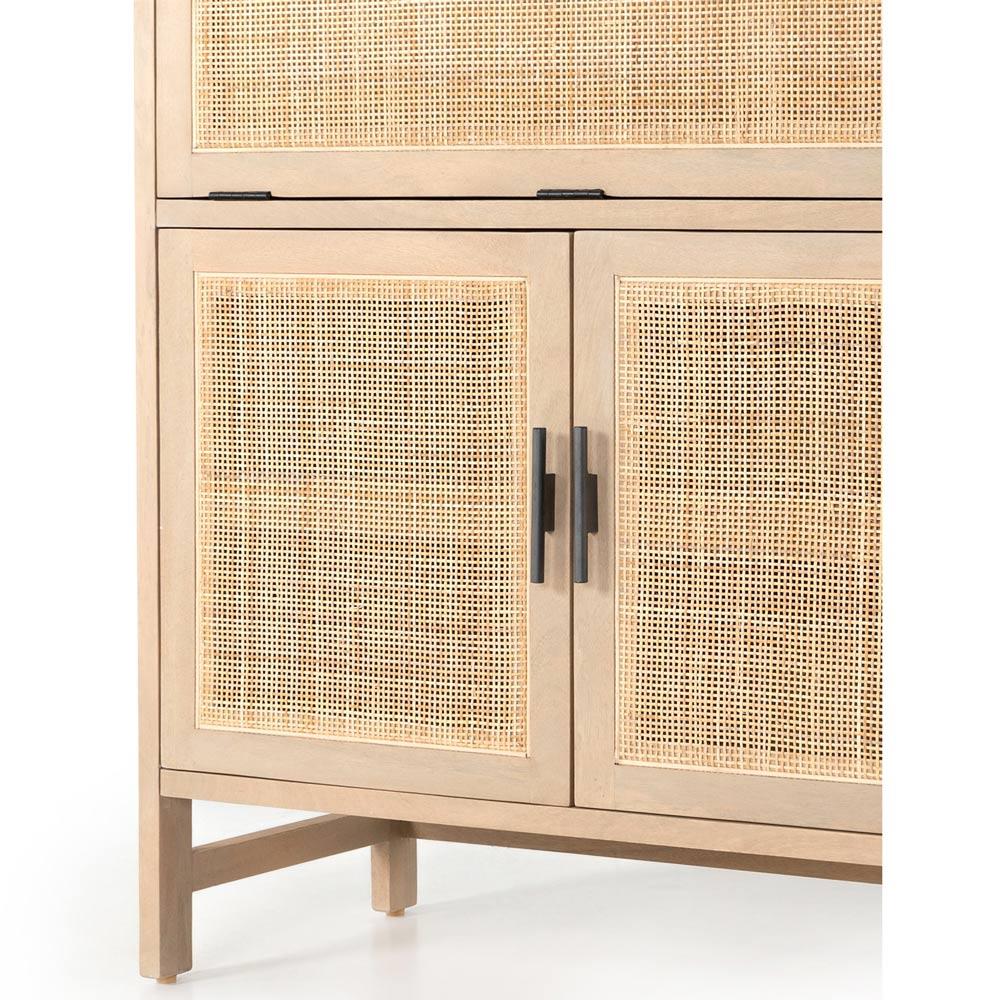Corazon Global Bazaar Natural Woven Cane Brown Mango Wood Bar Cabinet