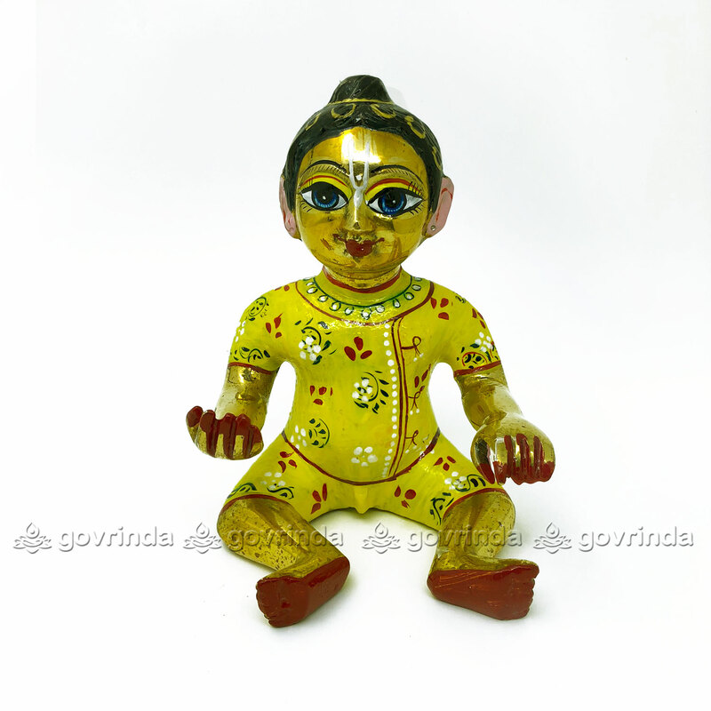 Laddu Gopal Lala Statue Brass | Yellow with Makeup
