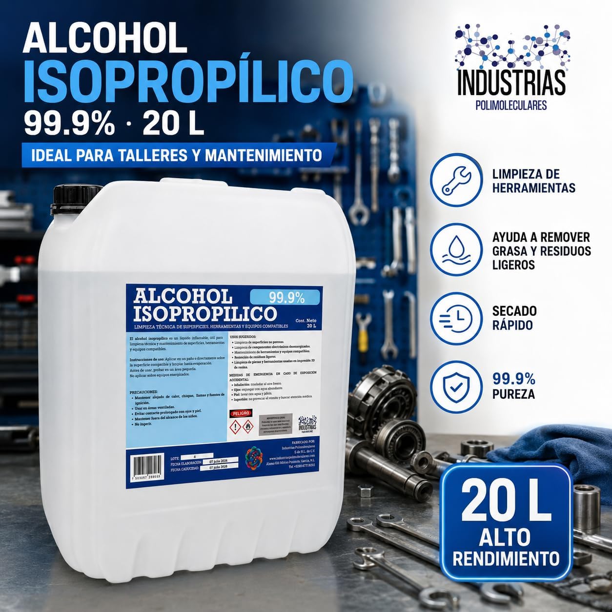 Alcohol Isopropílico 99.9% 20 l
