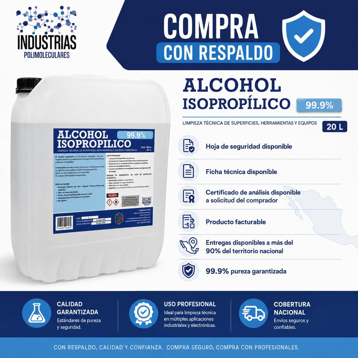 Alcohol Isopropílico 99.9% 20 l
