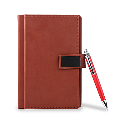 Tan Corporate Diary With Pen