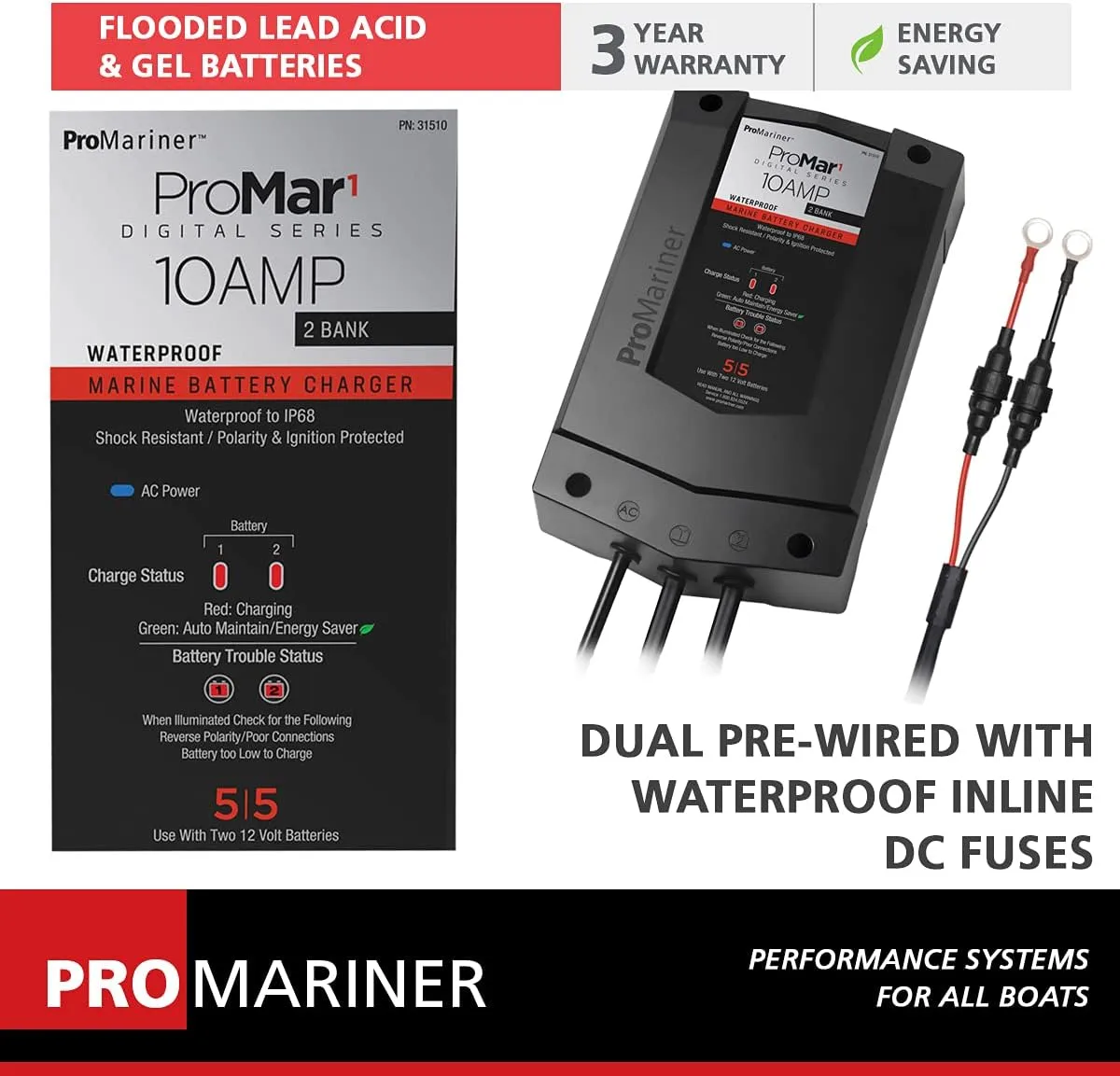 ProMariner ProMar1 DS Digital - 10 Amp - 2 Bank Charger