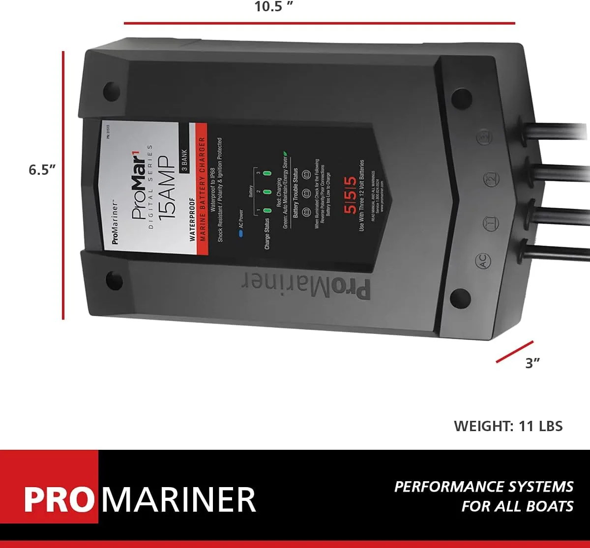 ProMariner 31515 ProMar1 DS Generation 3 Digital Battery Charger - 15 Amp, Black, Standard