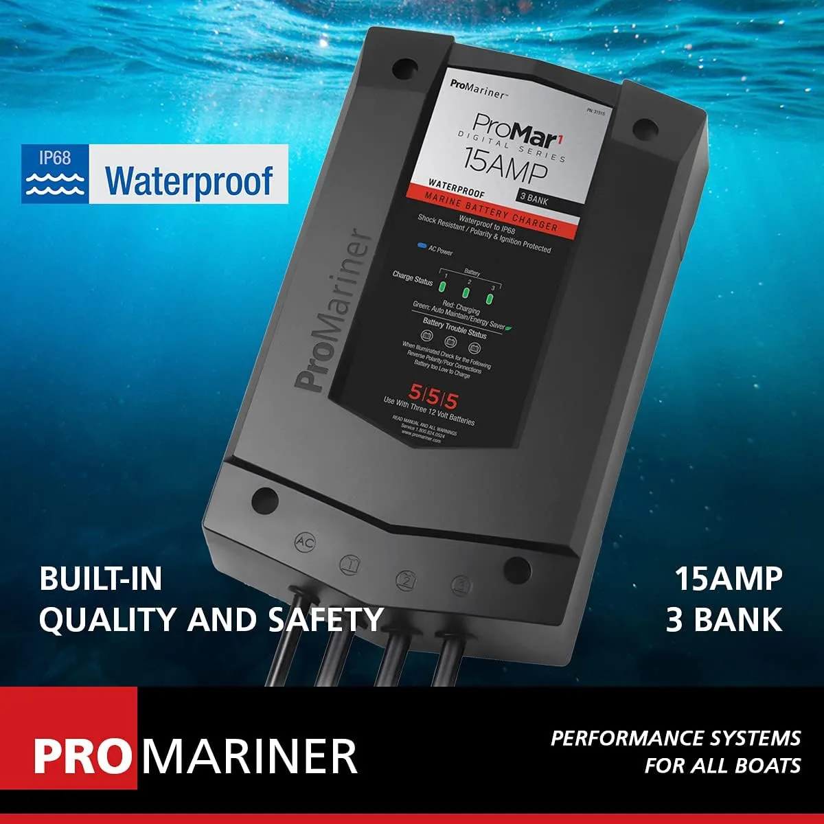 ProMariner 31515 ProMar1 DS Generation 3 Digital Battery Charger - 15 Amp, Black, Standard