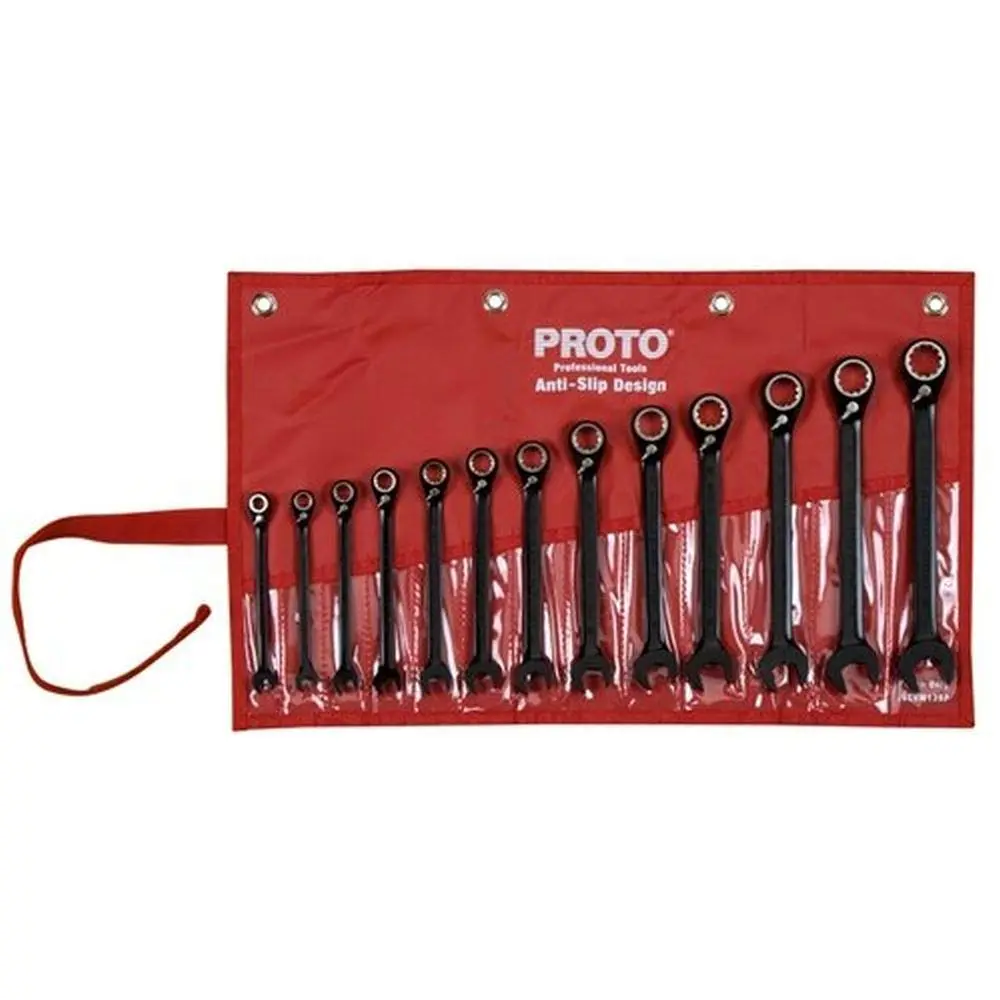 13 pc BLK Chrome Reversible Combo Ratchet Wrench Set-Spline