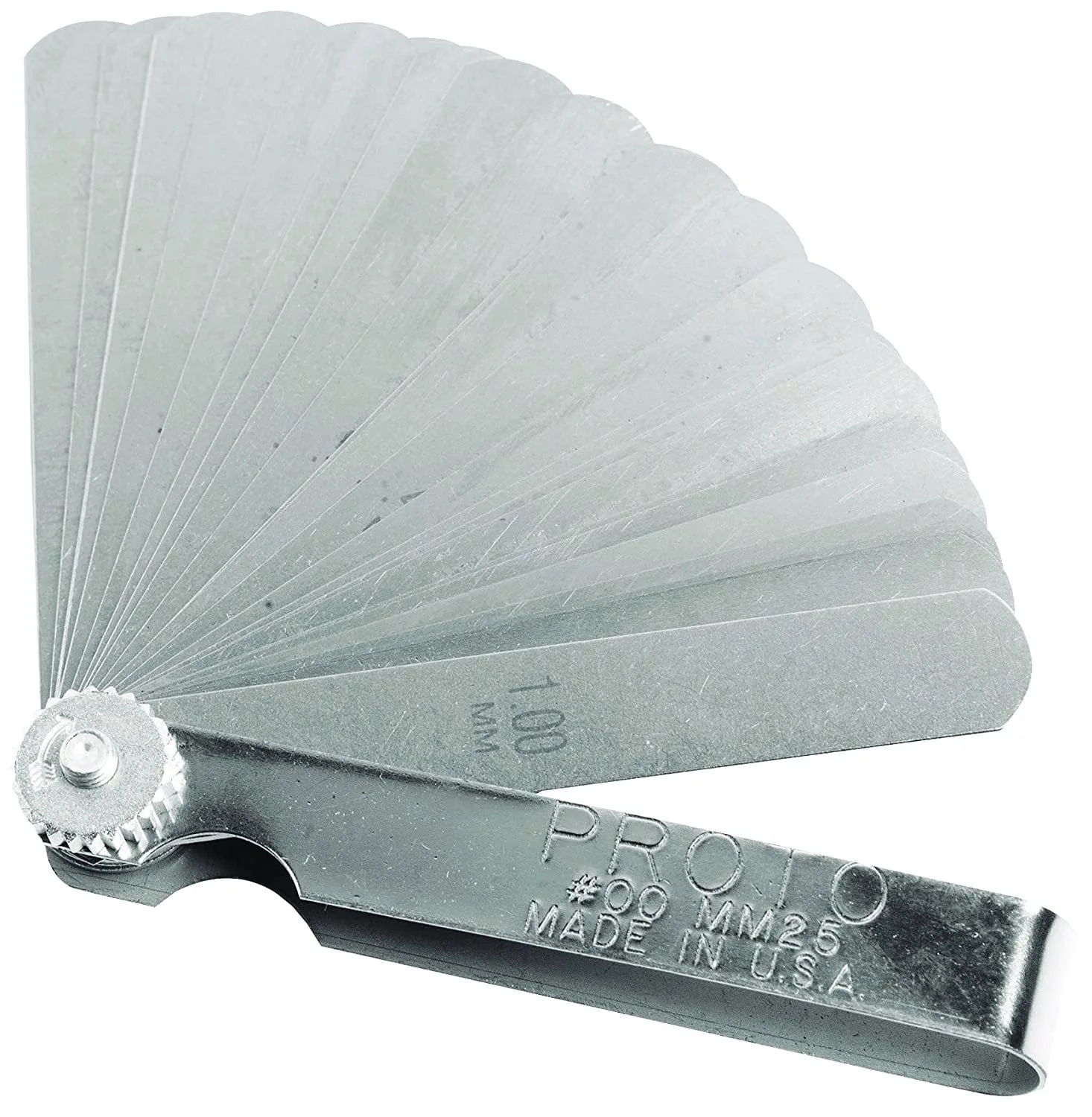 Proto J000TL 25 Blade Long Feeler Gauge Set and Stanley Proto J00MM25 25 Blade Metric Feeler Gauge Set Dimensional