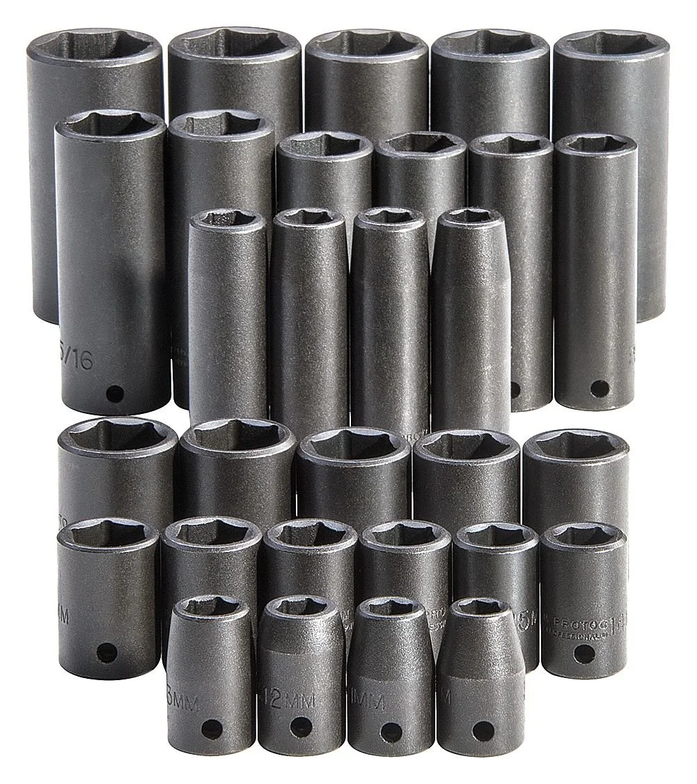 Impact Standard Socket Set: 30 Pc, 1/2" Drive, 3/8 to 1-1/4" Socket