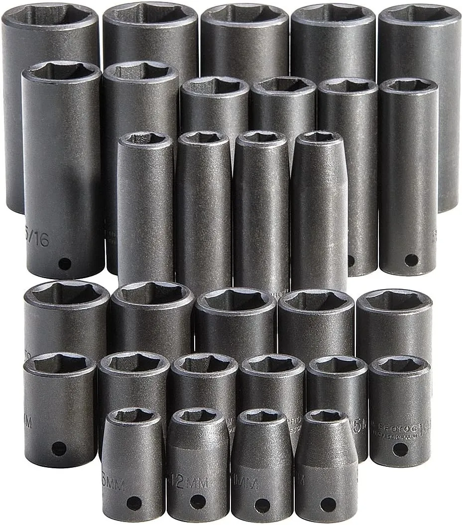 Impact Standard Socket Set: 30 Pc, 1/2" Drive, 3/8 to 1-1/4" Socket
