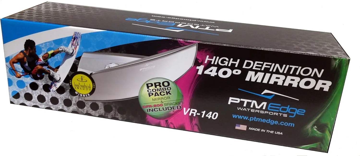 PTM Watersports Mirror/Bracket Kit w/VR-140 PRO Mirror & CFR-200 (Black)