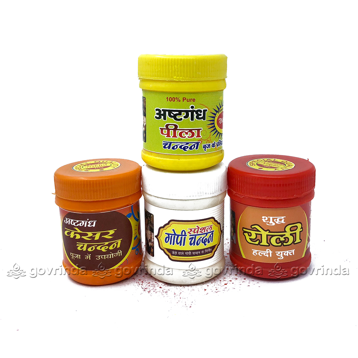 Combo Pack of Nikhil chandan | Roli Haldi Yukta, Astagandha, Keshar, Gopi Chandan & Tika Stamp 11 | Pitambari | Jholi Bag