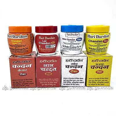 Hari Darshan Chandan Tika | Keshar Chandar Tika, Lal Chandan, Safed Chandan, Kumkum Chandan (Pack of 4 Set) 40 Gram Each
