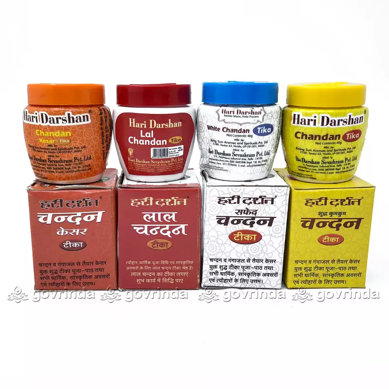 Hari Darshan Chandan Tika | Keshar Chandar Tika, Lal Chandan, Safed Chandan, Kumkum Chandan (Pack of 4 Set) 40 Gram Each