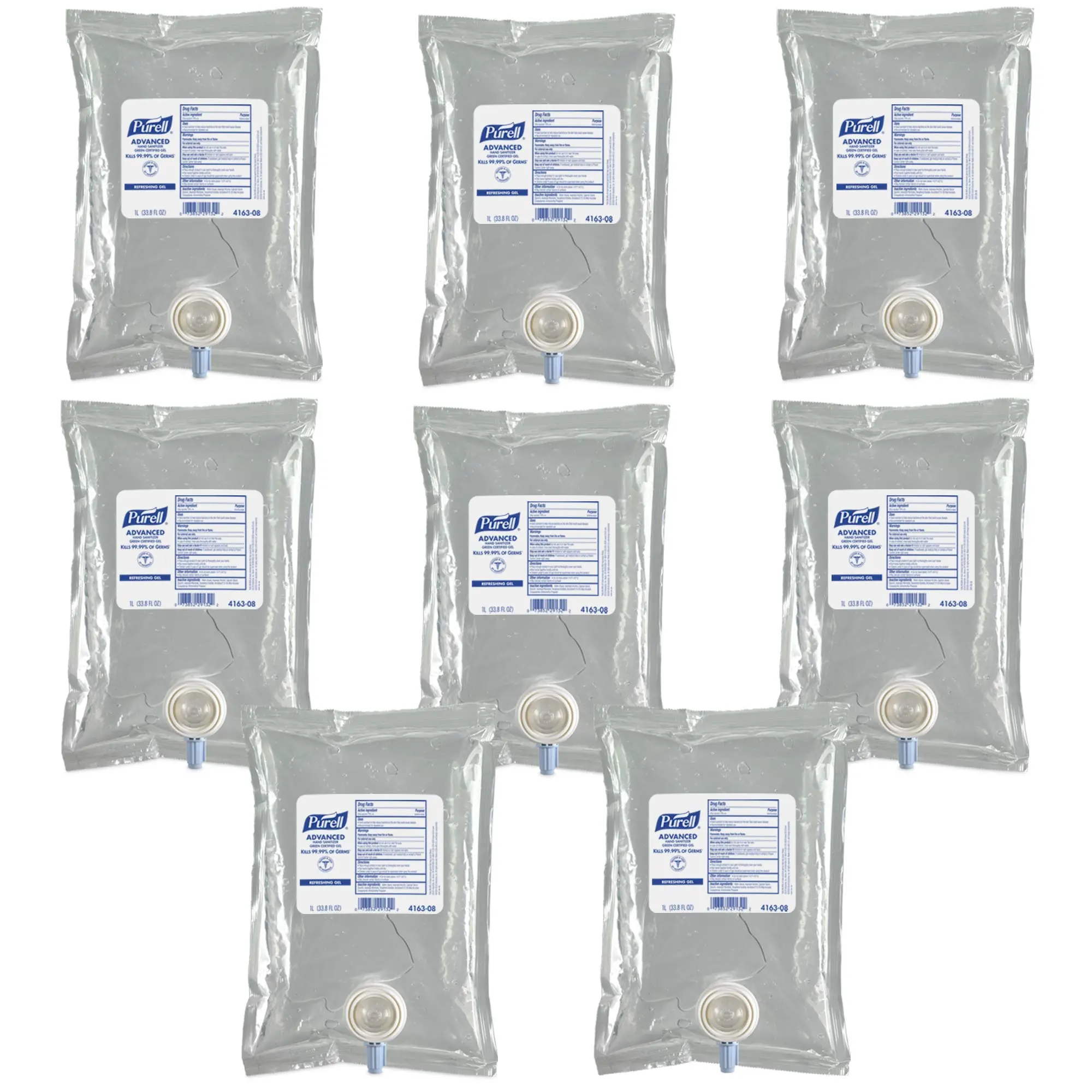 PURELL Advanced Hand Sanitizer Green Certified Gel, 1000 mL Refill (Pack of 8) - 4163-08