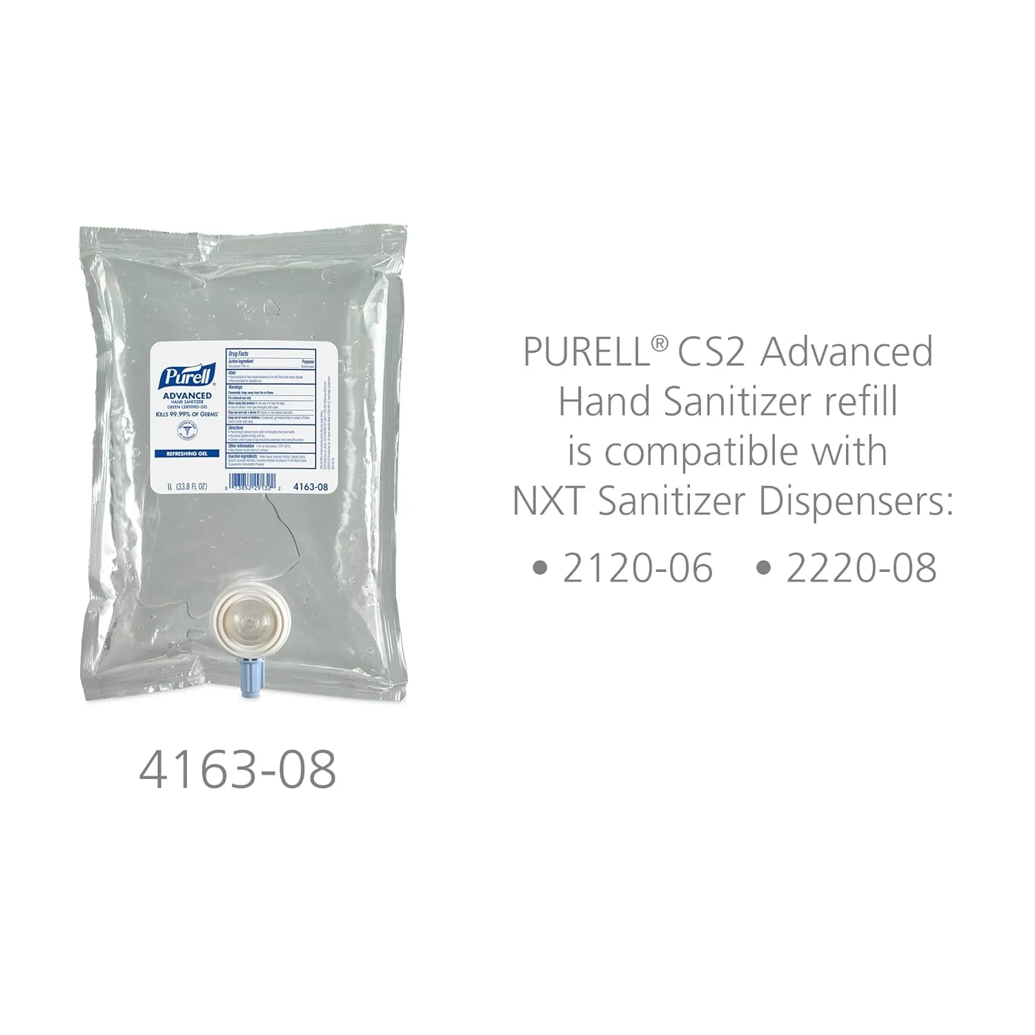 PURELL Advanced Hand Sanitizer Green Certified Gel, 1000 mL Refill (Pack of 8) - 4163-08