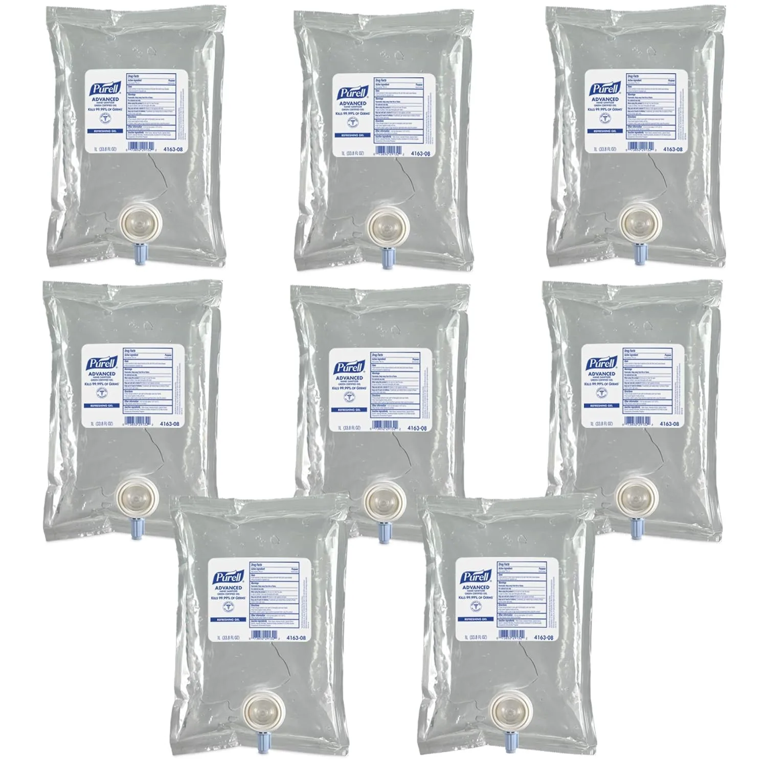 PURELL Advanced Hand Sanitizer Green Certified Gel, 1000 mL Refill (Pack of 8) - 4163-08