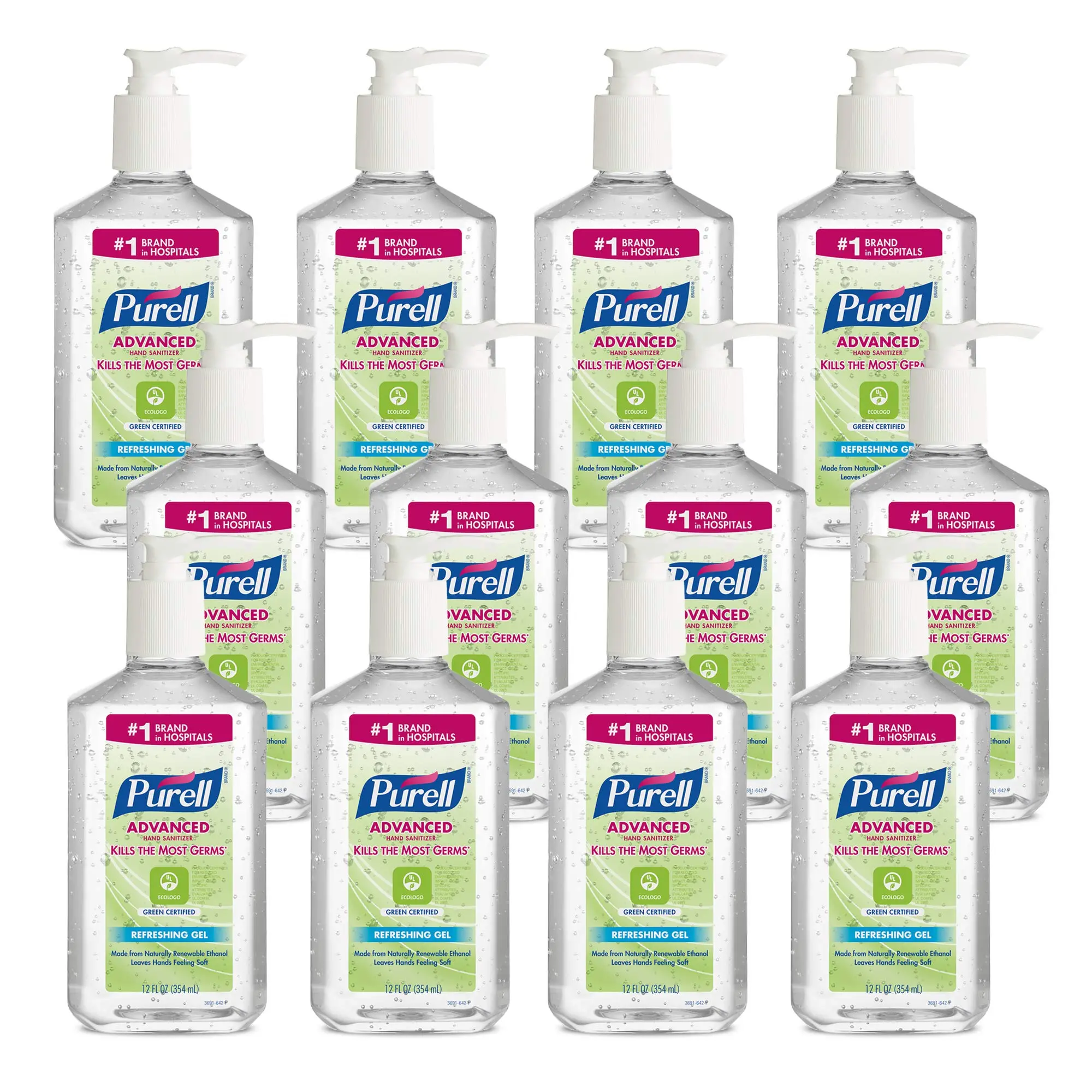 PURELL Advanced Hand Sanitizer Gel, Green Certified, Unscented, 12 fl oz Pump