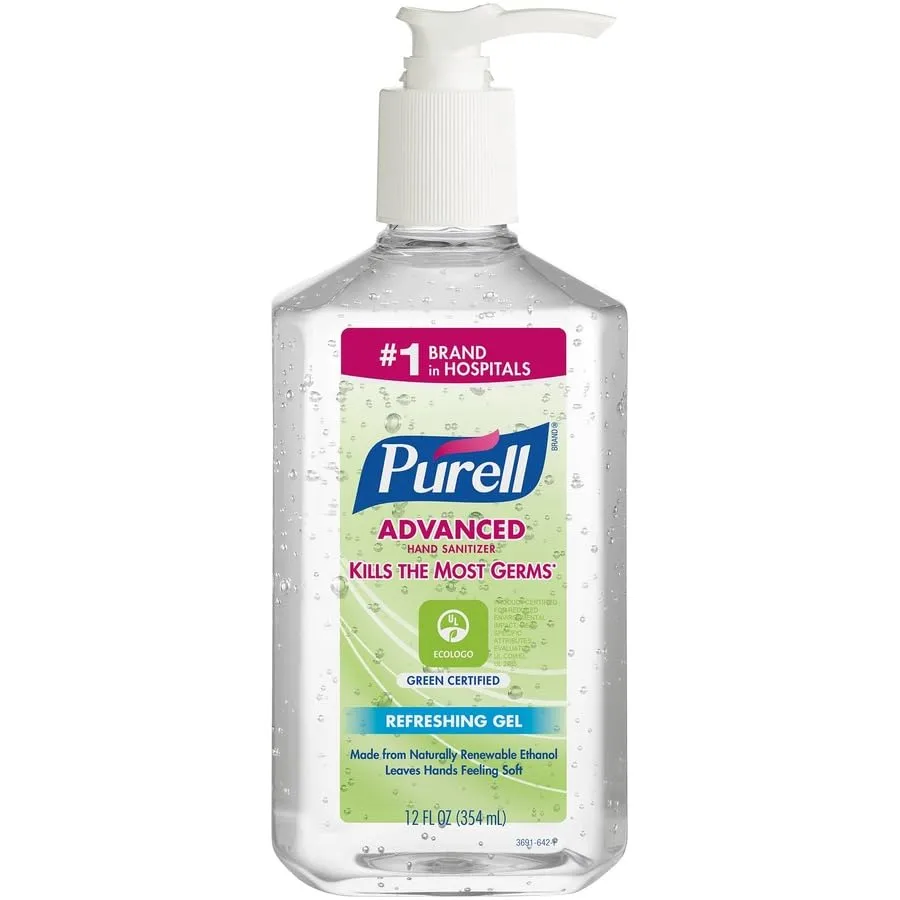 PURELL Advanced Hand Sanitizer Gel, Green Certified, Unscented, 12 fl oz Pump