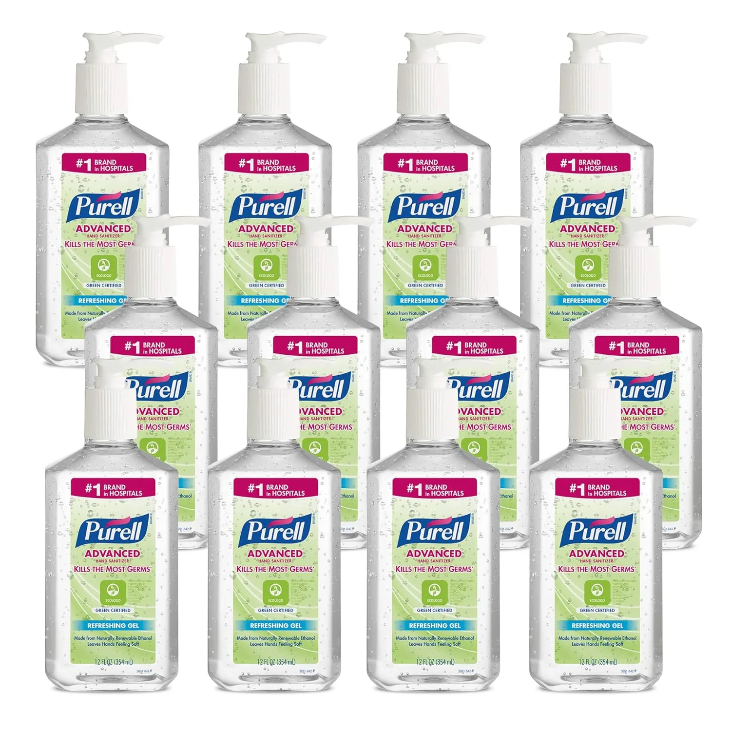 PURELL Advanced Hand Sanitizer Gel, Green Certified, Unscented, 12 fl oz Pump