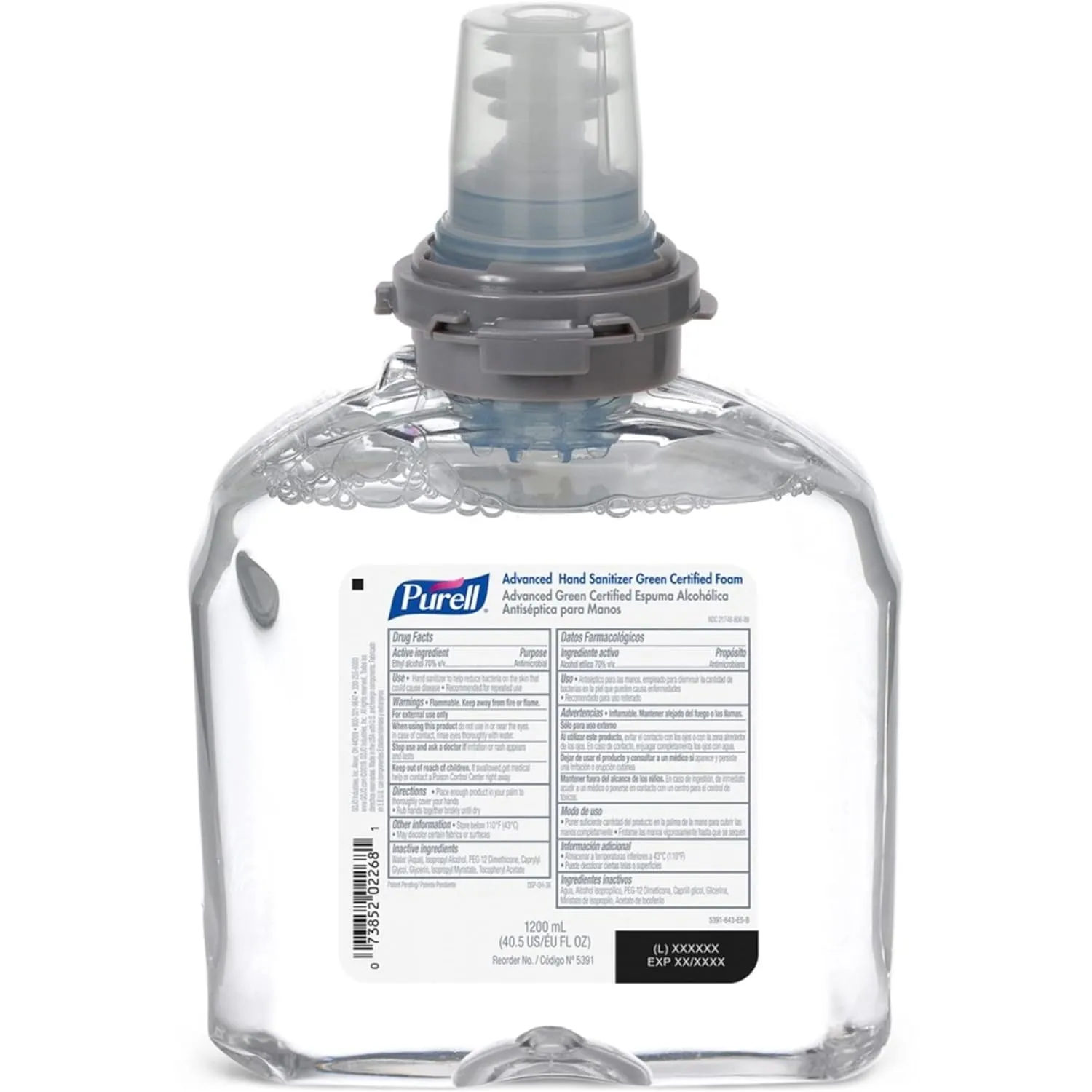 Purell Advanced Green Certified Instant Hand Sanitizer Foam, 1200 mL Hand Sanitizer Foam Refill for Purell TFX Touch-Free Dispenser (Pack of 2) - 5391-02 Foam - Green Certified Foam Refill