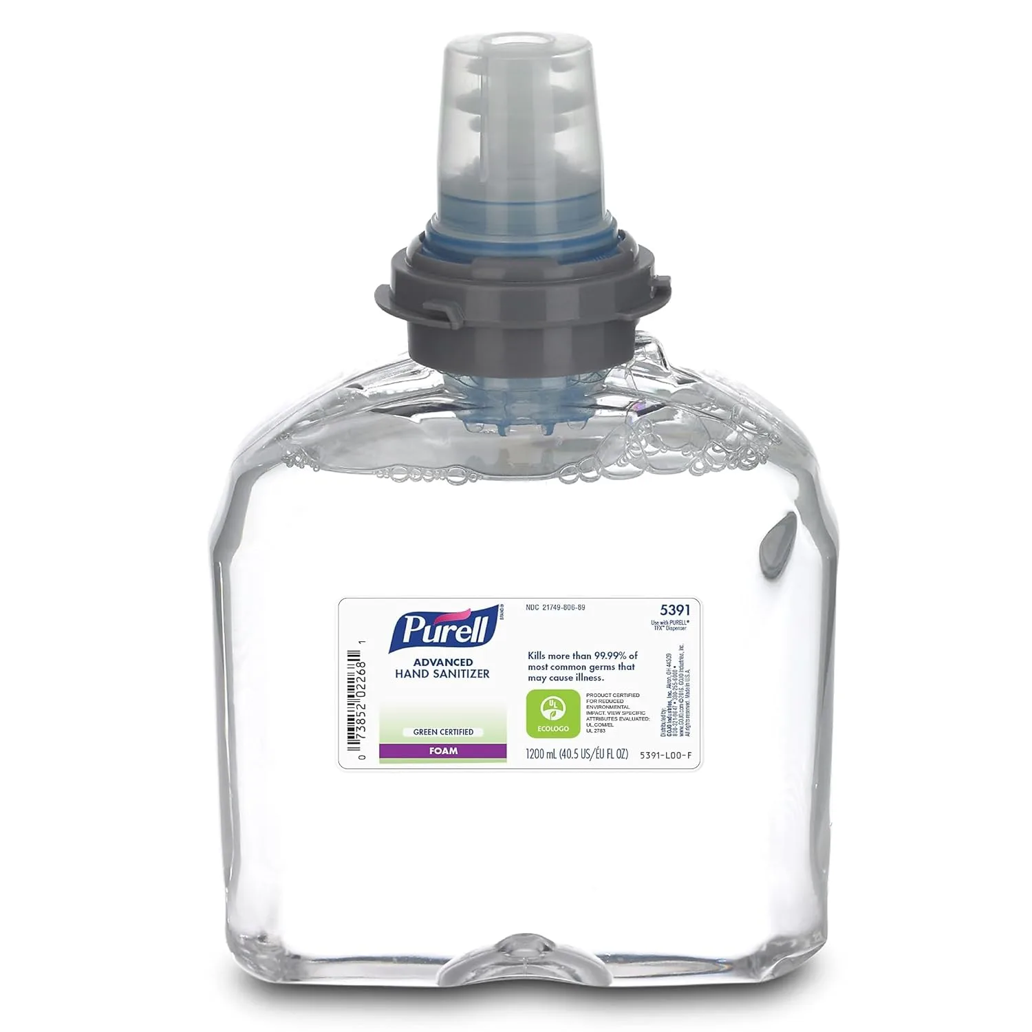 Purell Advanced Green Certified Instant Hand Sanitizer Foam, 1200 mL Hand Sanitizer Foam Refill for Purell TFX Touch-Free Dispenser (Pack of 2) - 5391-02 Foam - Green Certified Foam Refill
