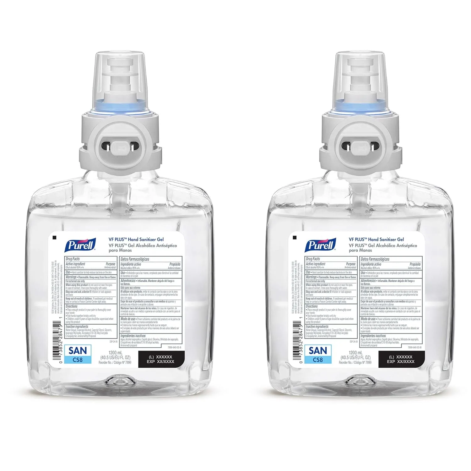 PURELL VF PLUS Hand Sanitizer Gel, Fragrance Free, 1200 mL Refill for PURELL CS8 Automatic Hand Sanitizer Dispenser (Pack of 2) – 7899-02