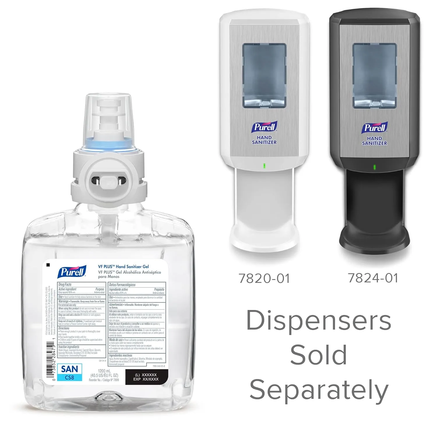 PURELL VF PLUS Hand Sanitizer Gel, Fragrance Free, 1200 mL Refill for PURELL CS8 Automatic Hand Sanitizer Dispenser (Pack of 2) – 7899-02