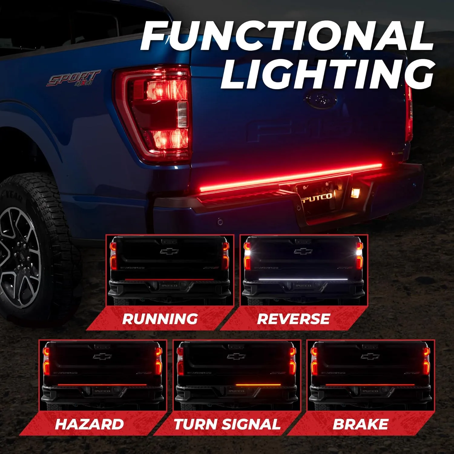 Putco 48" Blade LED Tailgate Light Bar Red, Amber & White LEDs & Plug-N-Play Harness - Fits Hyundai Santa Cruz 2022-2024