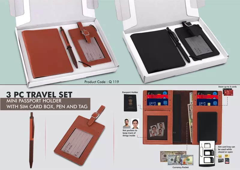3 pc Travel set: Mini Passport holder