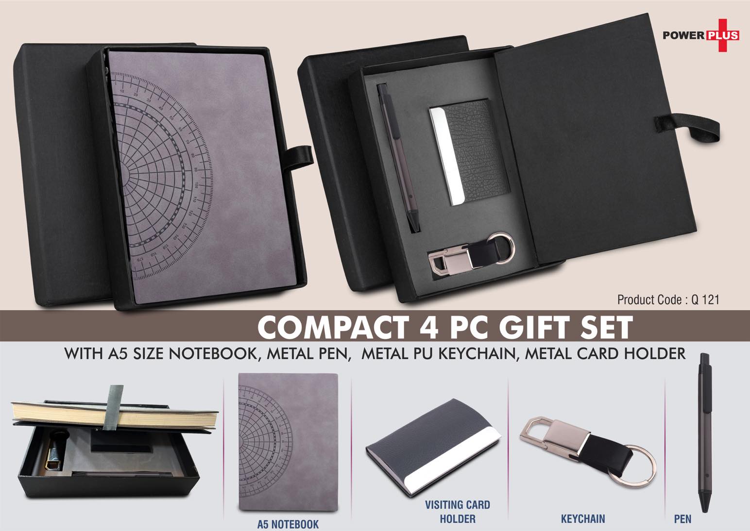 Compact 4 pc Gray gift set: A5 size Notebook