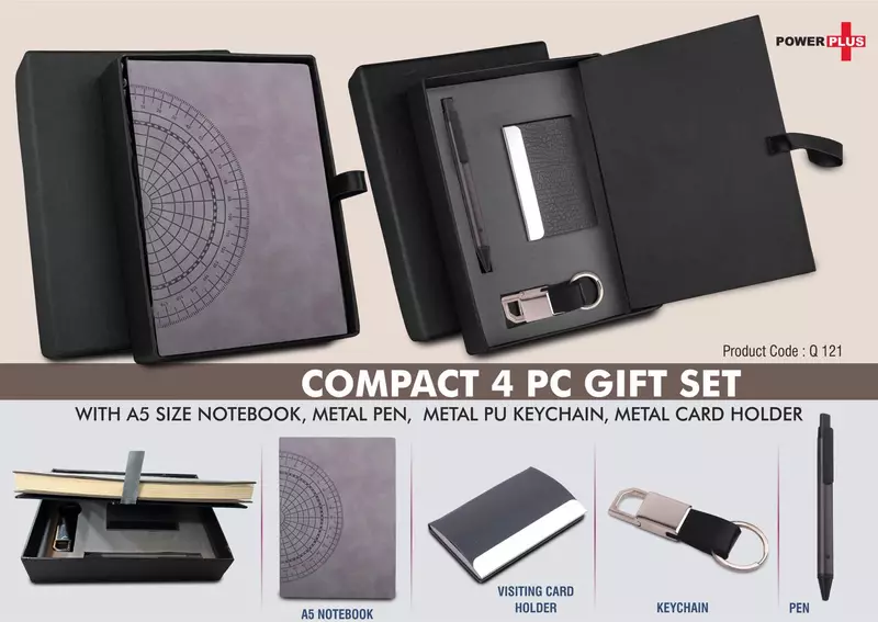 Compact 4 pc Gray gift set: A5 size Notebook