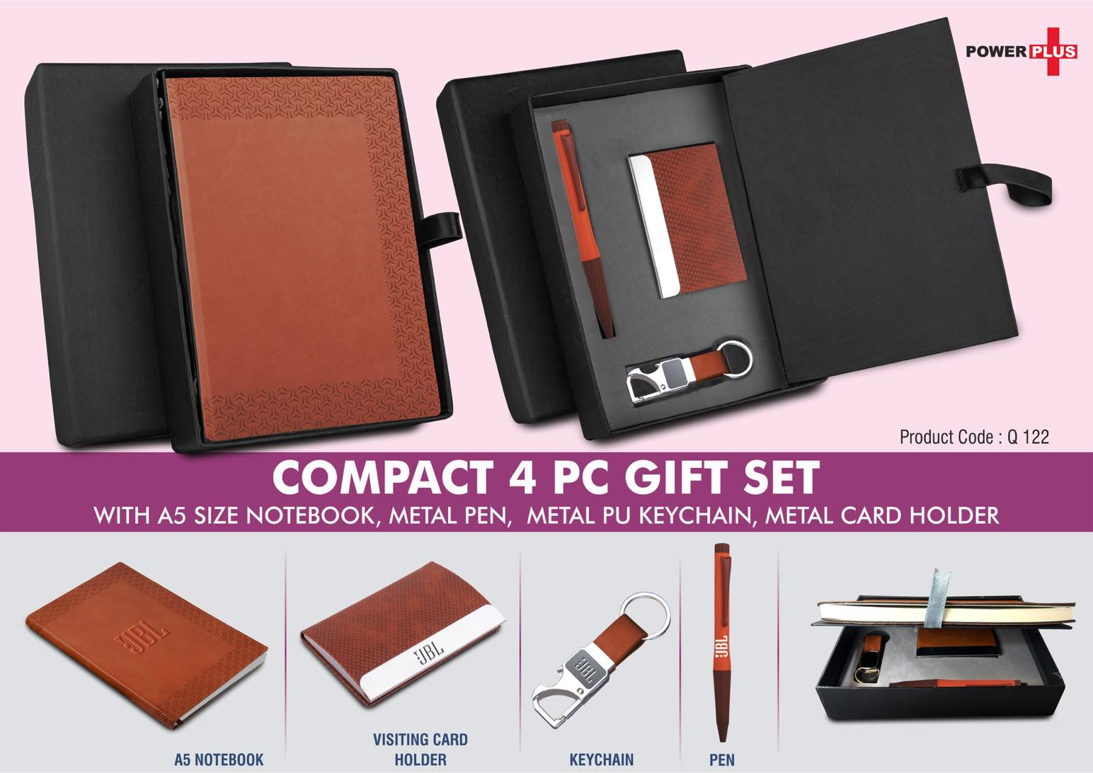 Compact 4 pc Tan gift set: A5 size Notebook
