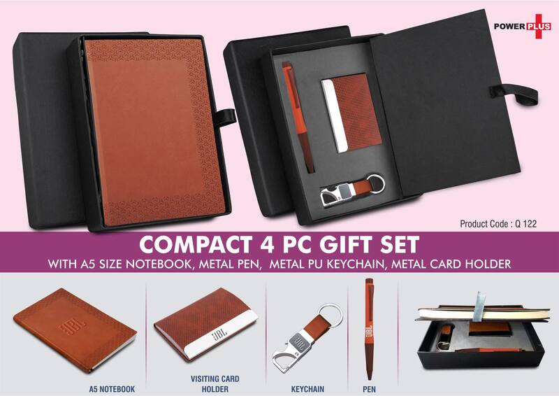 Compact 4 pc Tan gift set: A5 size Notebook