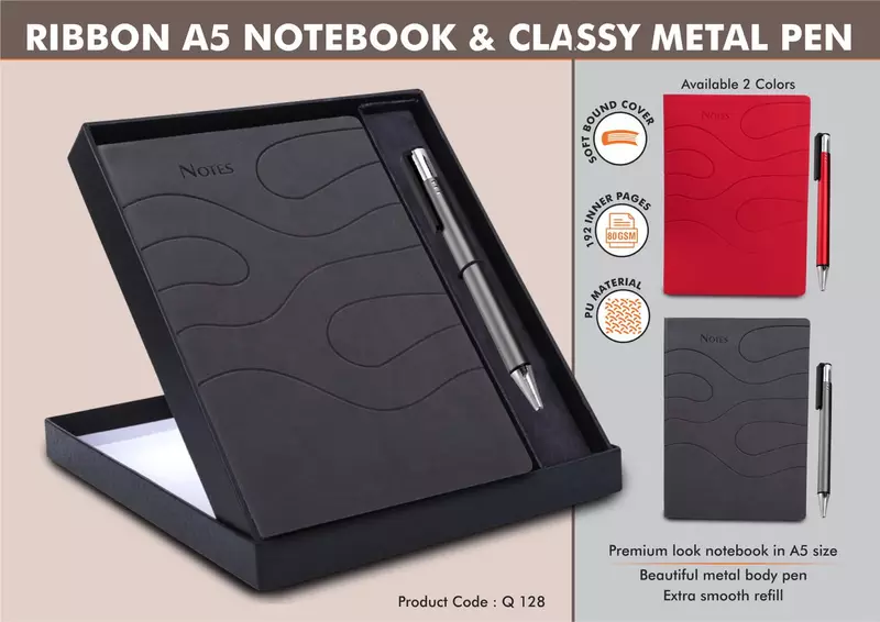 Ribbon Notebook Gift set: A5 Ribbon Notebook With Classy Metal Pen