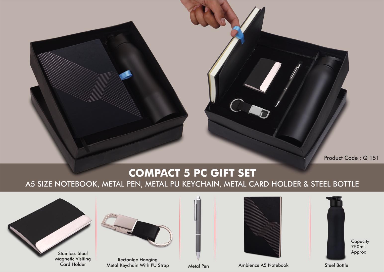 Compact 5 Pc Black Gift Set: