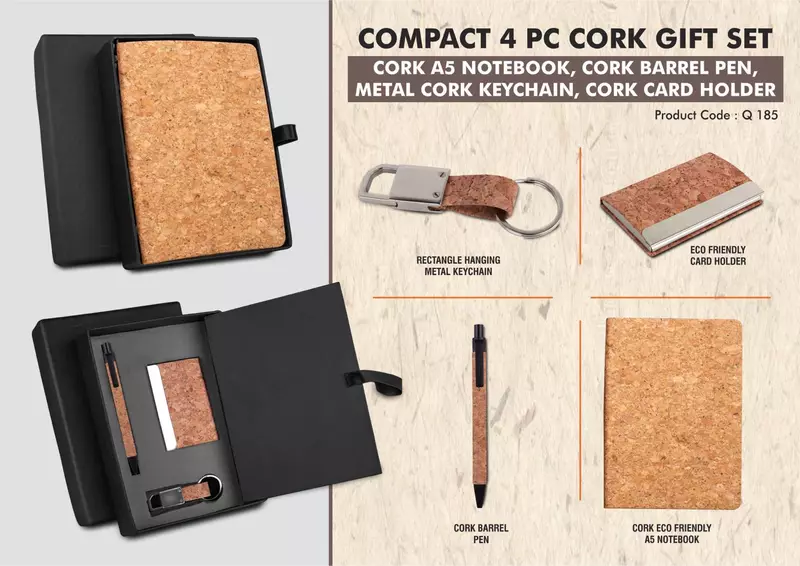Cork 4 pc set: Cork notebook with card holder