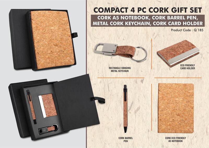 Cork 4 pc set: Cork notebook with card holder