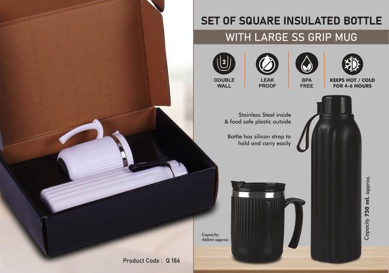 Set of Square Insulated bottle with Large SS Grip mug