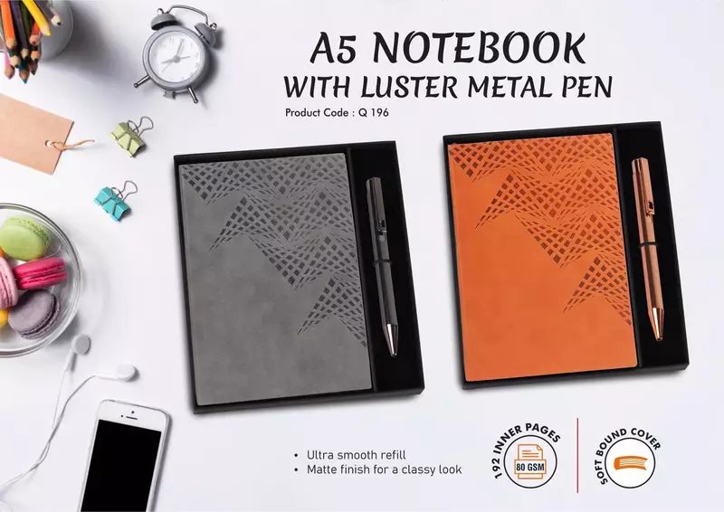 2 in 1 Set: A5 notebook with Luster Metal Pen in Gift Box