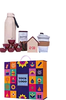 Celebration Set of 5: Square Eco Insulated Bottle, Wooden LED Clock