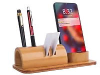 Bamboo phone stand with card holder and double pen stand