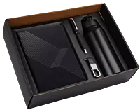4 in 1 set: Stainless Steel bottle, metal pen, Metal keychain, A5 notebook