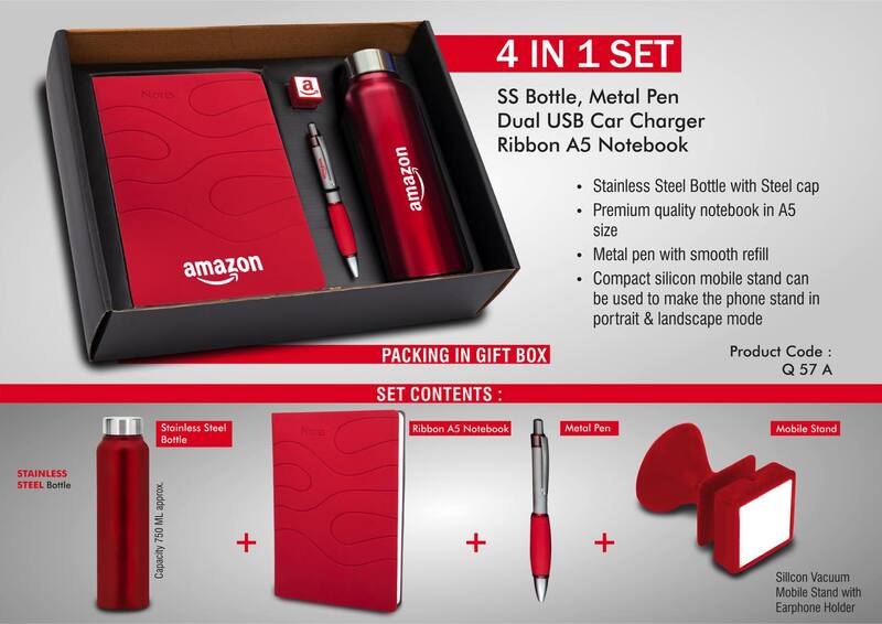 4 in 1 set: Steel bottle, Metal pen,