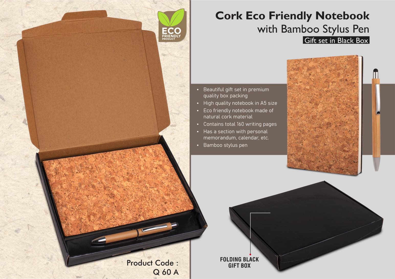 Cork Notebook with Bamboo Stylus pen