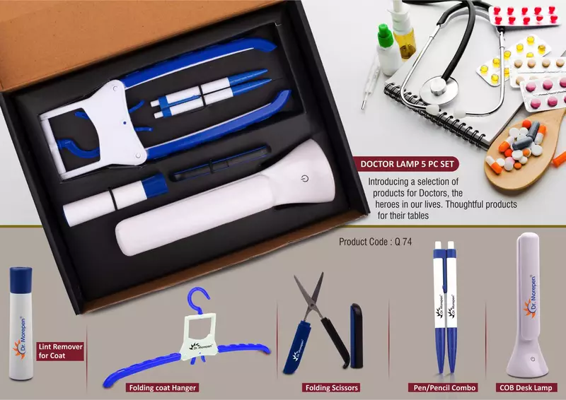 Doctor Lamp set: Folding Coat hanger, Lint remover, Folding scissors, Pen/Pencil