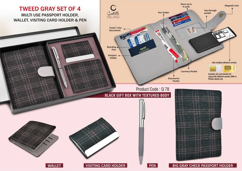 Tweed Gray Set of 4: Multi use Passport holder,