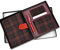 Tweed Tan Set of 4: Multi use Passport holder, Wallet, Card holder, Metal Pen